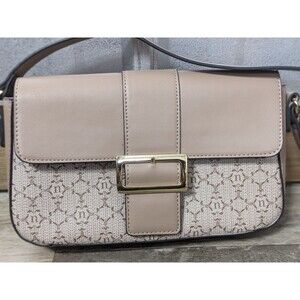 Nanette Lepore Fiona Flap Baguette Handbag Beige Shoulder Bag Purse Classic